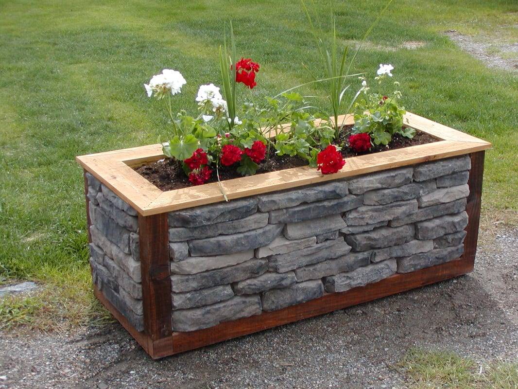 Rectangular Grey Stone Outdoor Planter Boxes