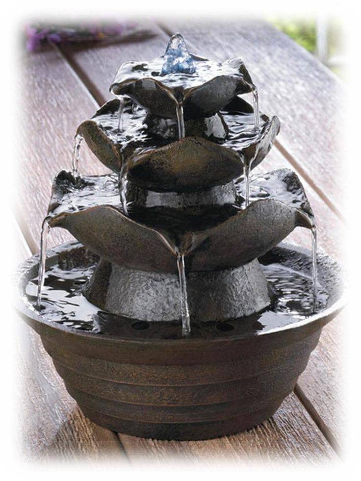 Lotus Flower Stone Fountain English Moss Patina Garden Water