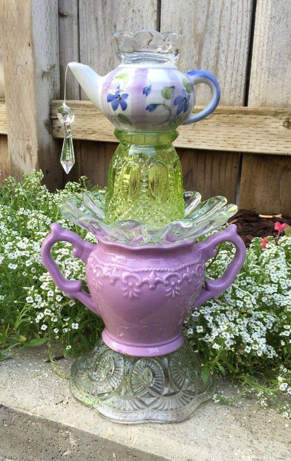 Tea Cup Garden Decor Vintage Glass Yard Art