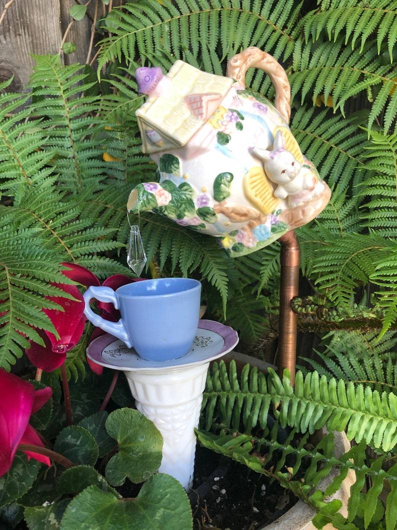Tea Cup Garden Decor Yard Art Purple