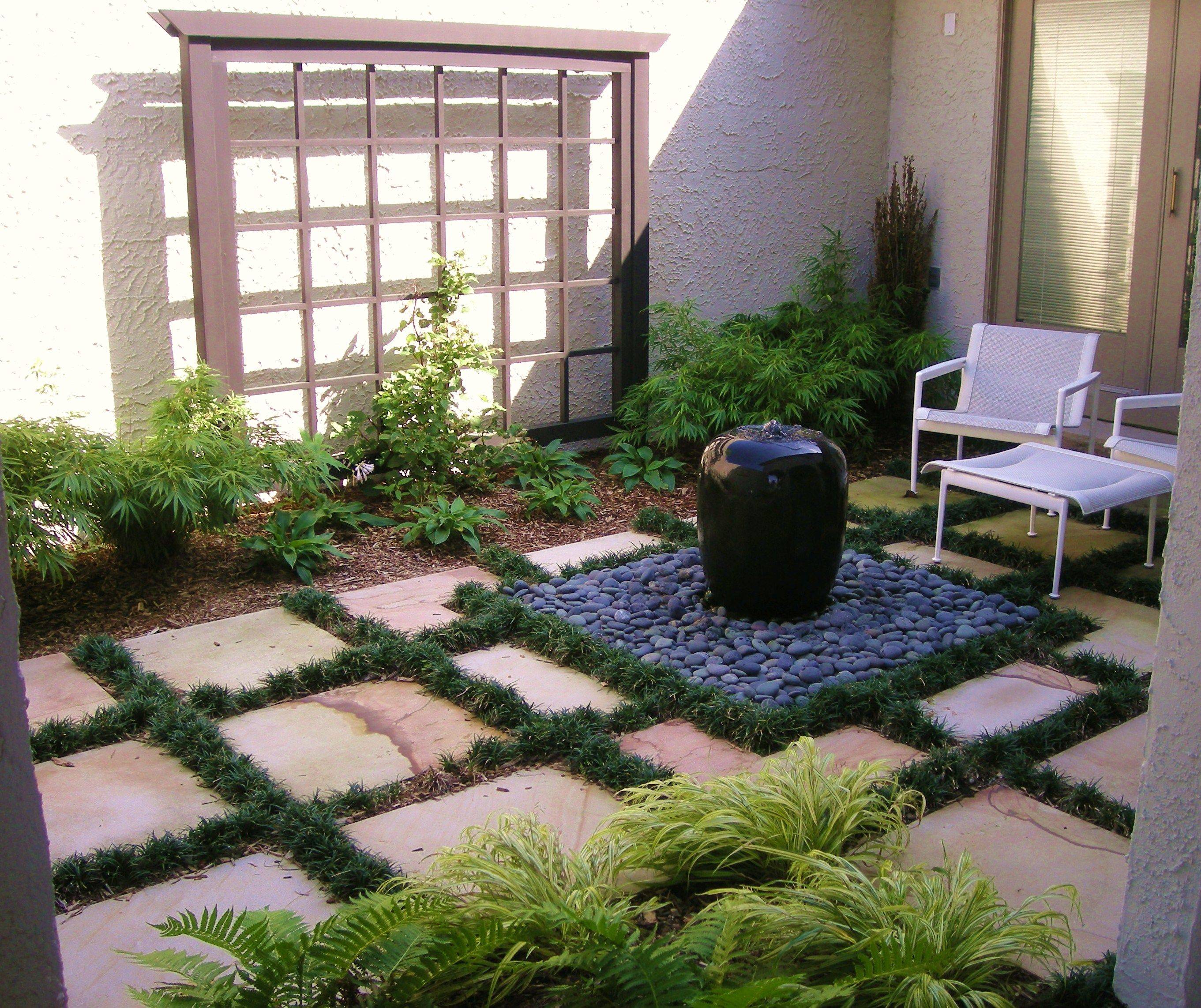 A Night Lit Courtyard Fountain