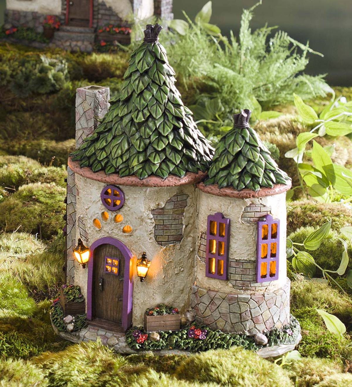 Solar Lighted Fairy Garden House Tree Stump