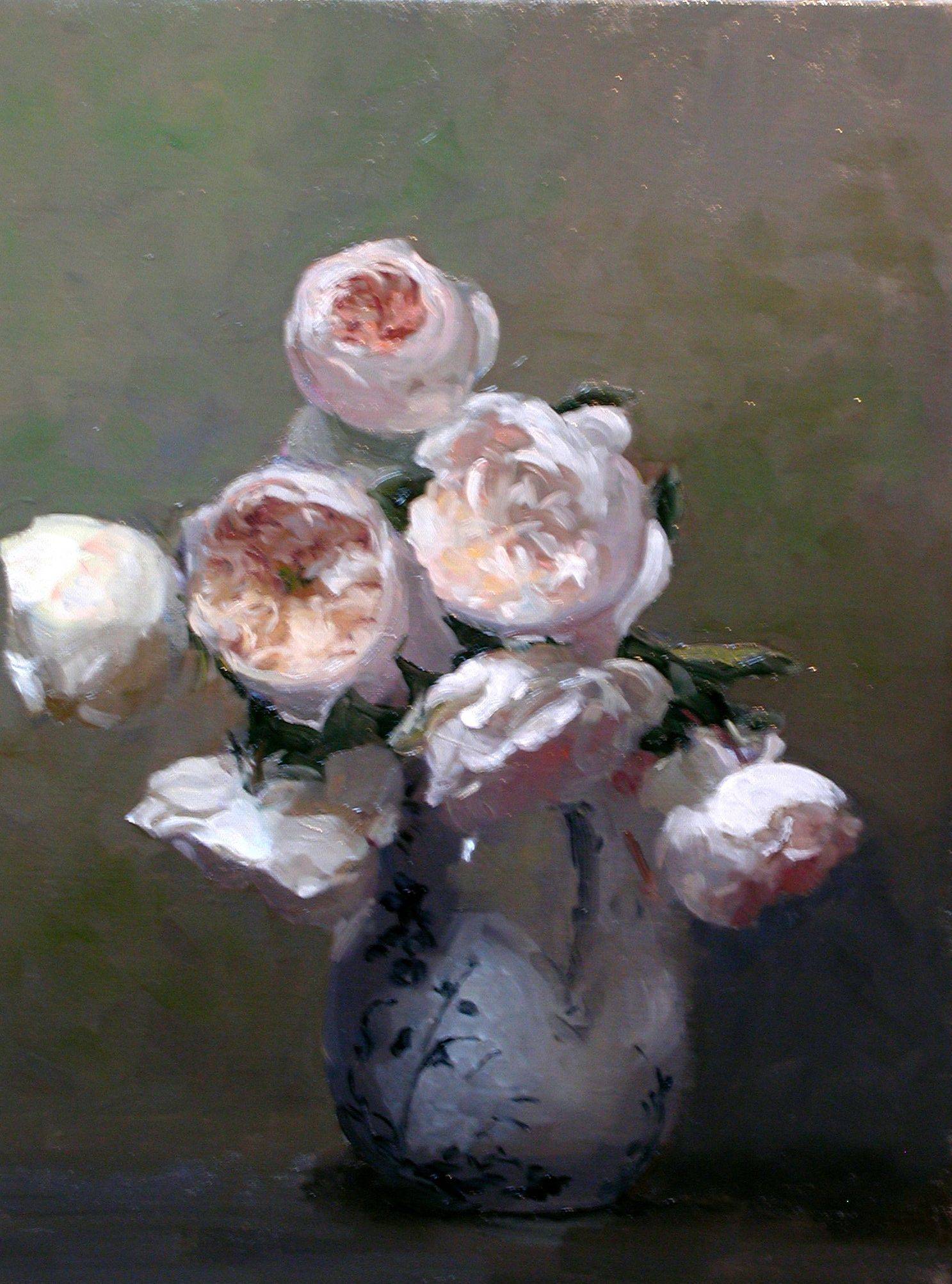 Hillside Rose Garden Framed Original Oil Painting