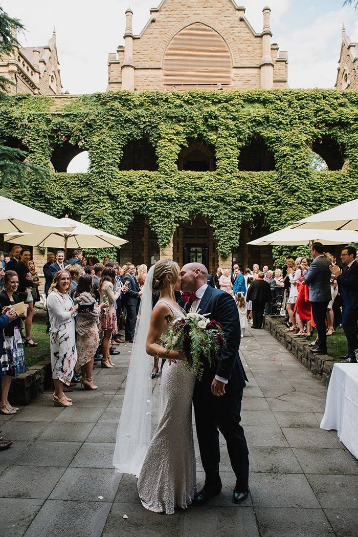 This Black Burgundy And Gold Desert Botanical Garden Wedding