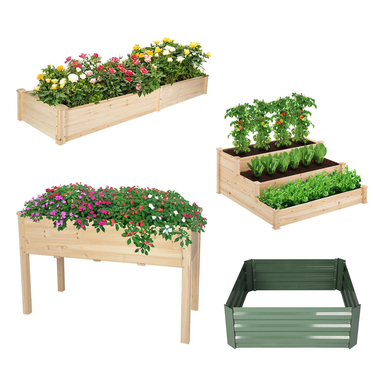 Garden Yard Wooden Square Vegetable Flower Raised Bed Patio Planter Box