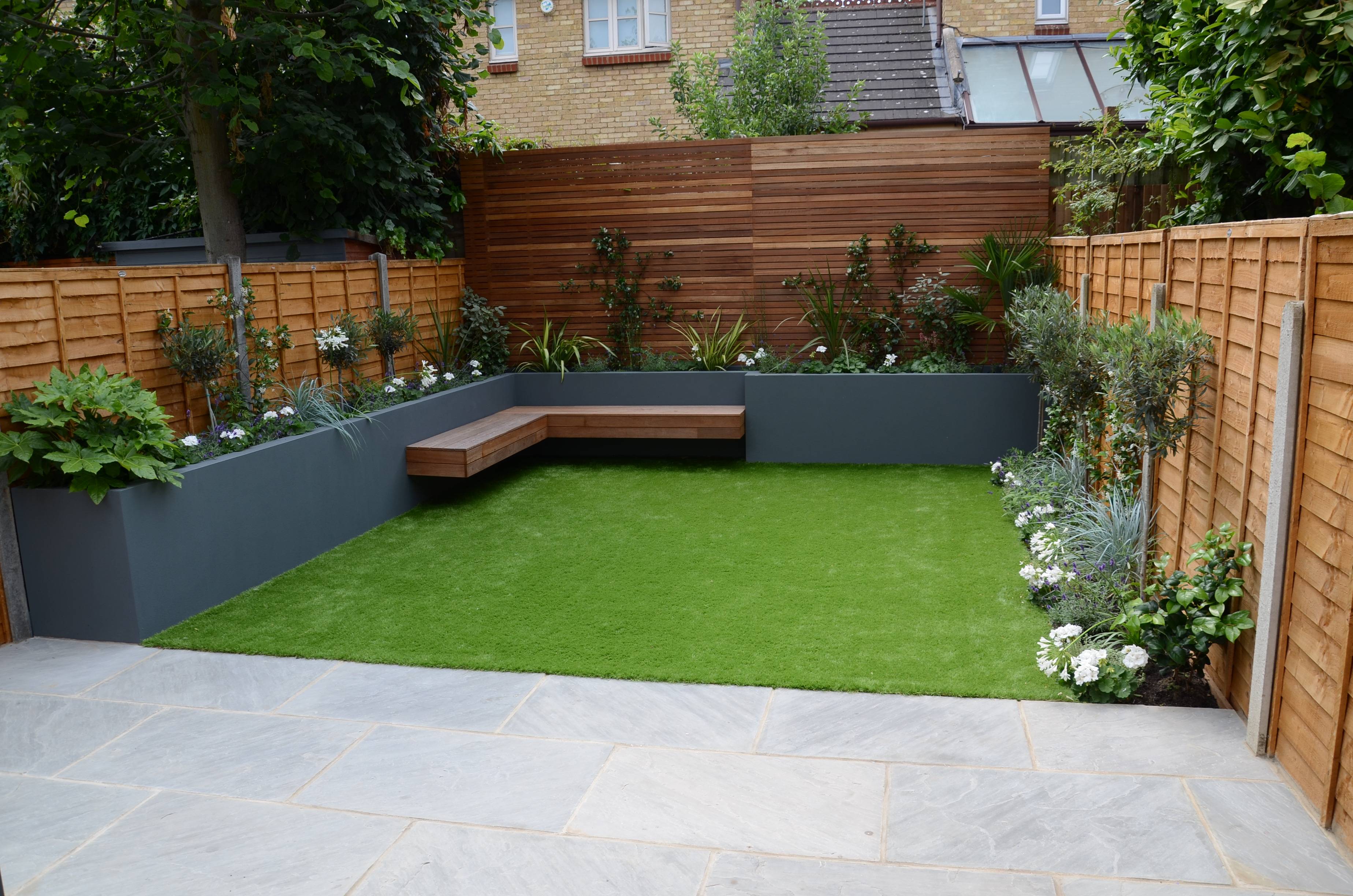 Modern Small Low Maintenance Garden Fake Grass Grey