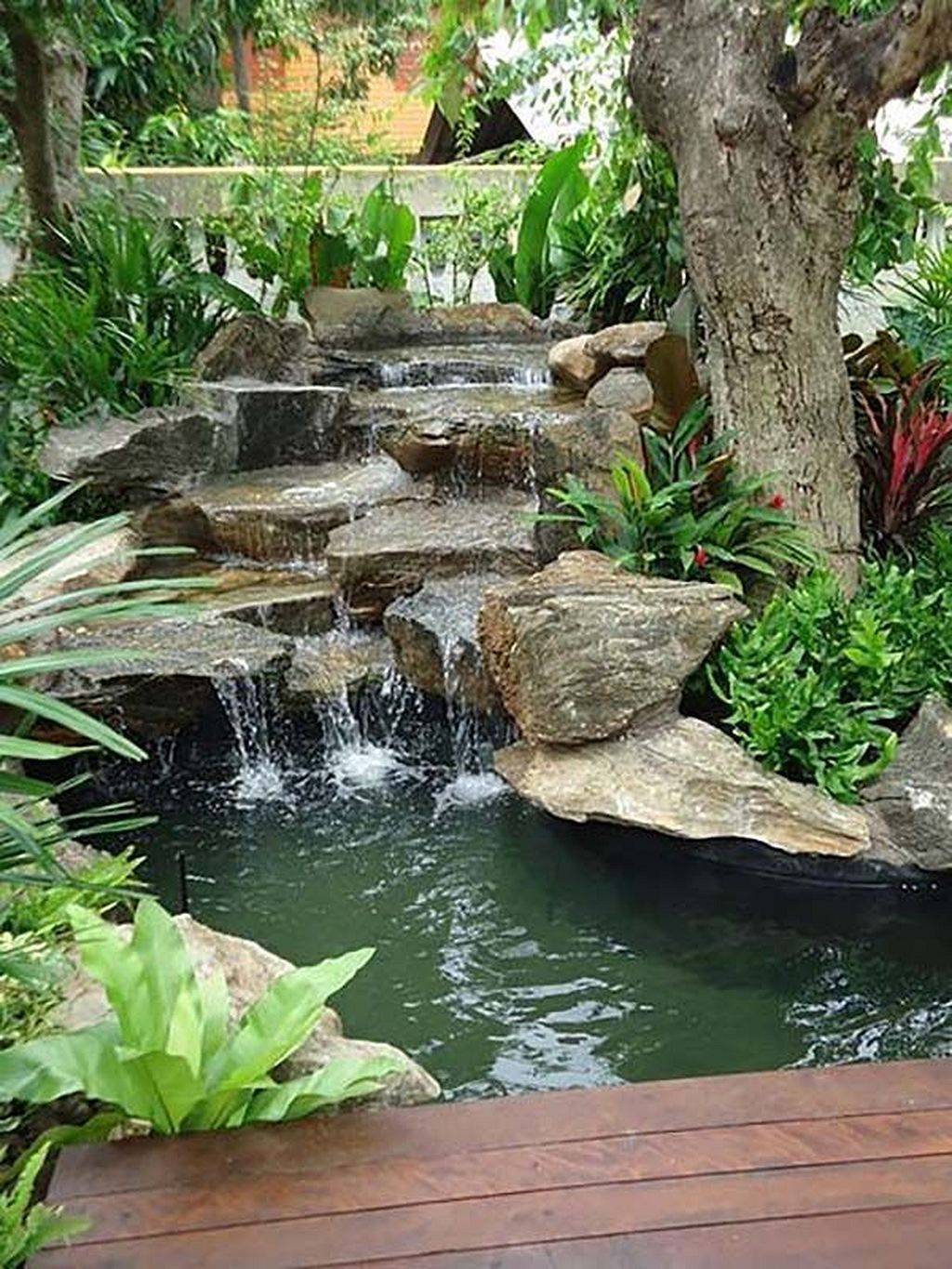 Cool Awesome Small Waterfall Pond Landscaping Ideas Backyard