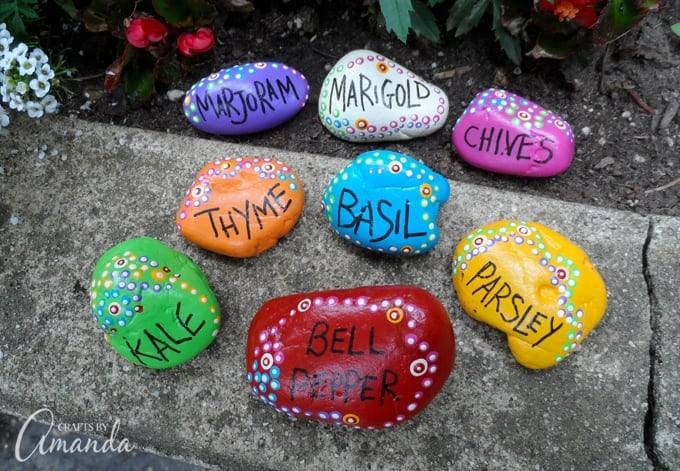 Hand Painted Garden Stone Vegetable Marker Garden Markers Rock