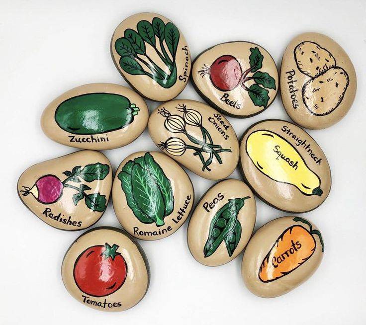 Set Bright Vegetable Garden Stone Marker Painted Rocks Etsy In