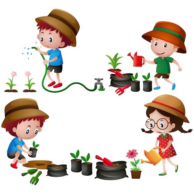 Kids Gardening Illustration
