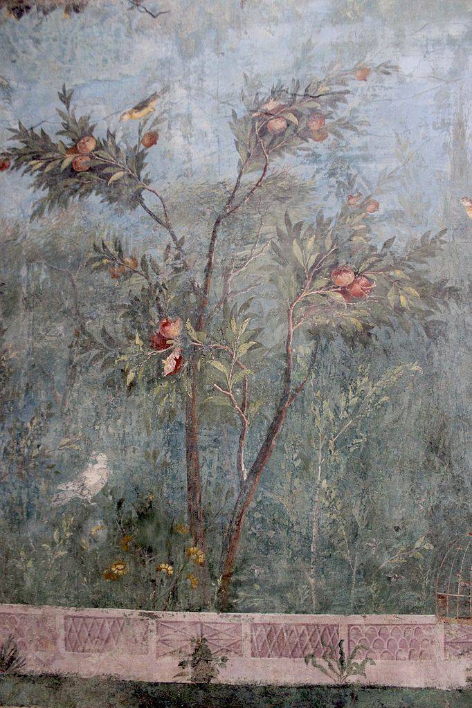 Roman Garden Fresco Hand Painted Mural Oplontis Bird