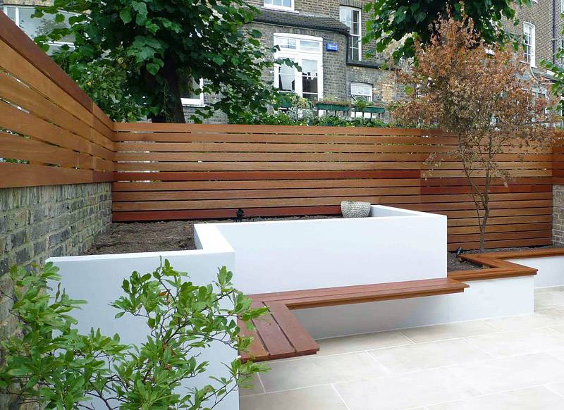 Pressure Treated Retaining Wall With Horizontal Redwood Facing