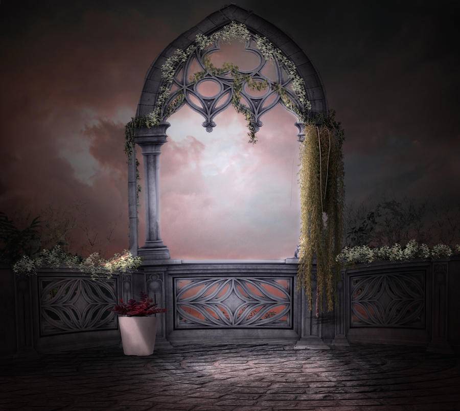 Garden Gate Dark Scenery Gothic Forest Flower Theme Background