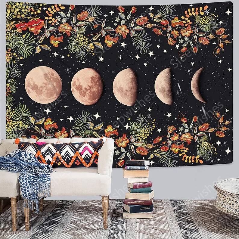 Hippie Moonlit Garden Tapestry Moon Trippy Tapestries Art Wall Hanging