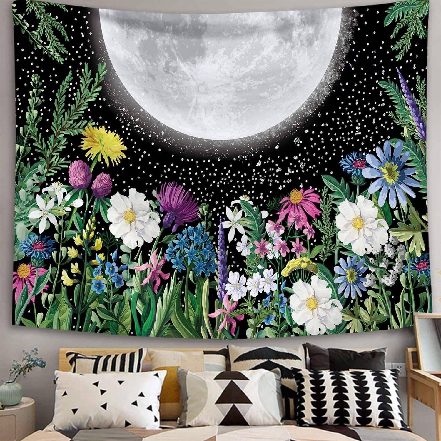 Moon Phase Tapestry Moonlit Garden Tapestry Flowers Floral