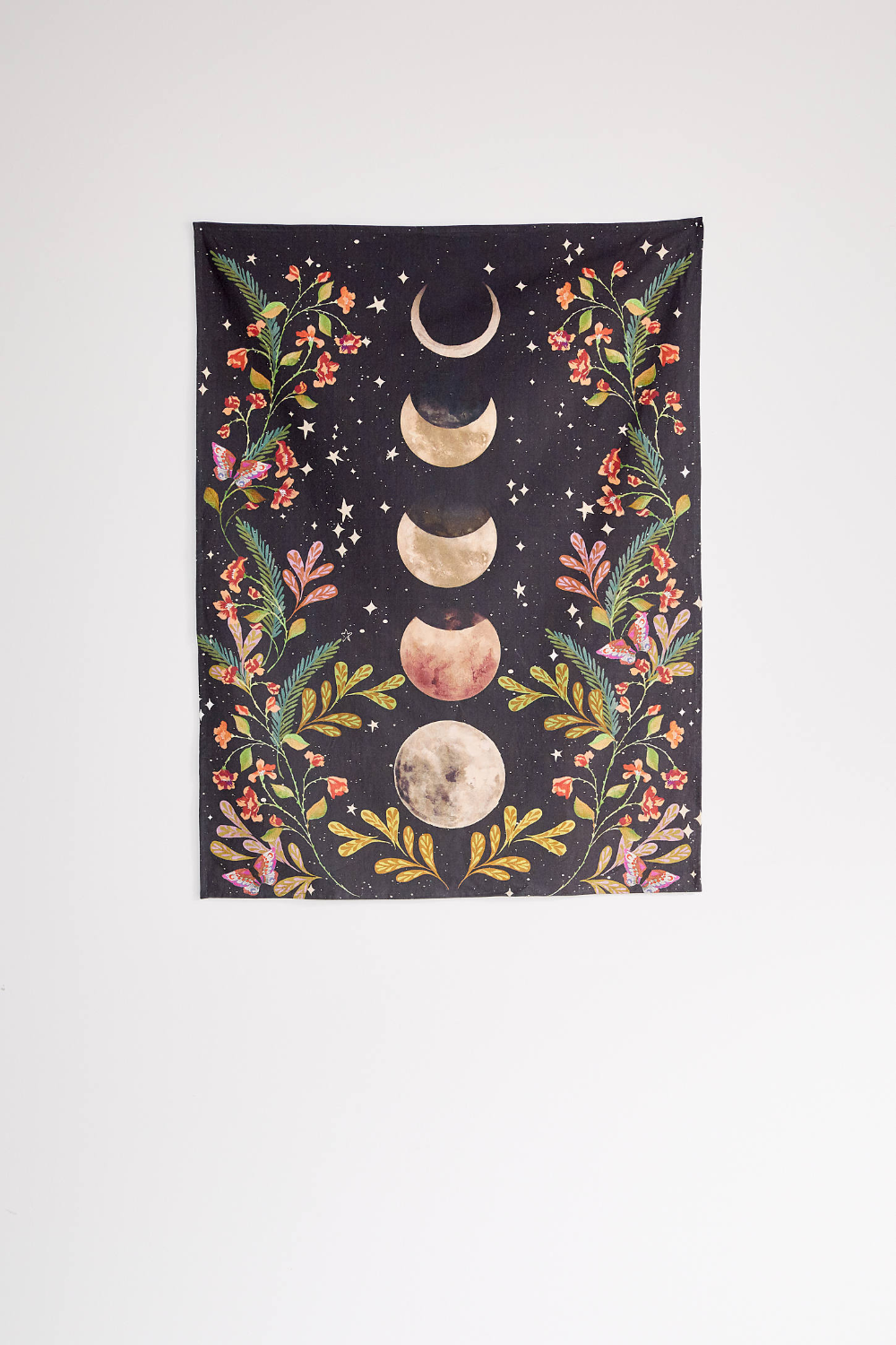 Moonlit Garden Tapestry Moon Phase Flowers Wall Art