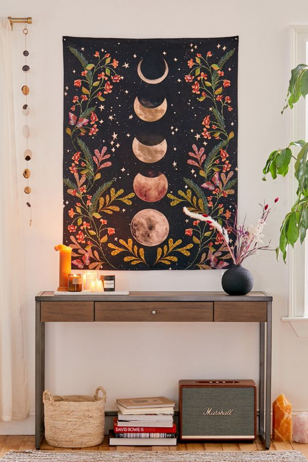 Hippie Moonlit Garden Tapestry Moon Trippy Tapestries Art Wall Hanging