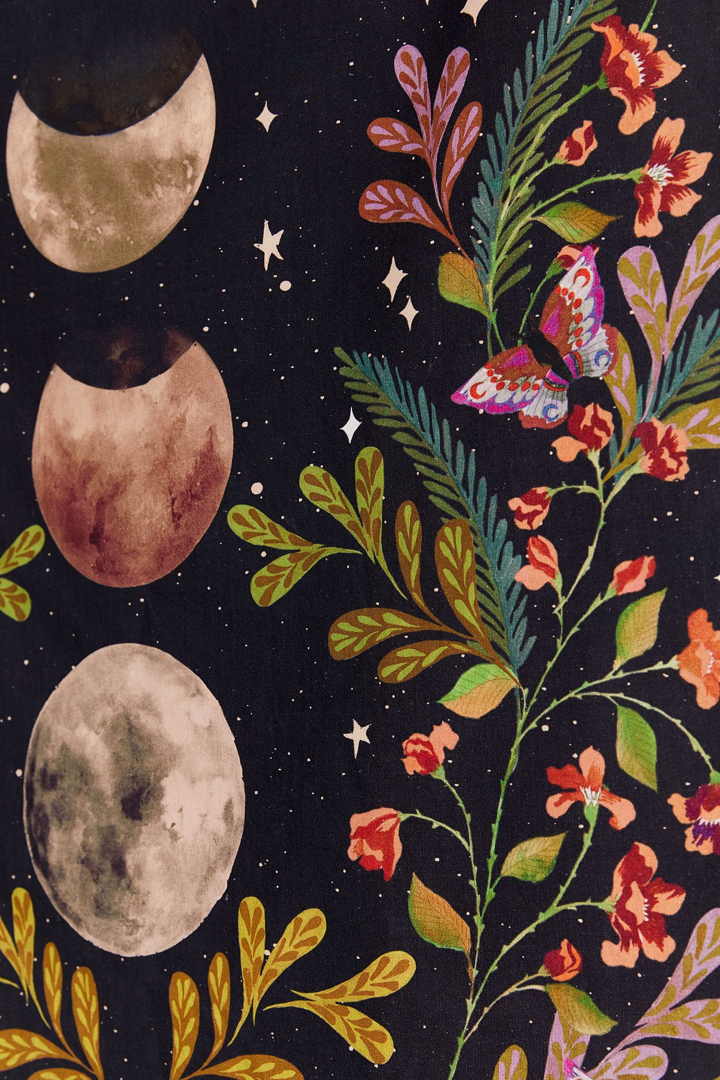Moonlit Garden Tapestry Moon Phase Flowers Wall Art