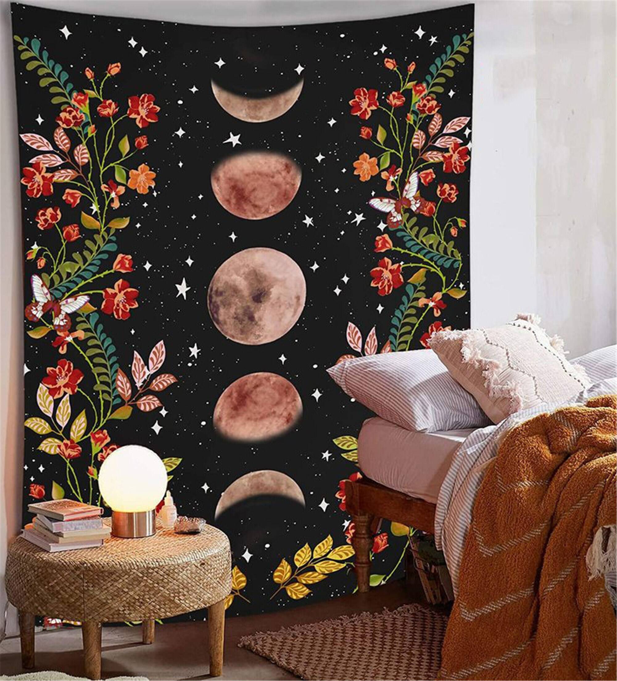 Night Moonlit Garden Tapestry Moon Tapestry Floral Vine