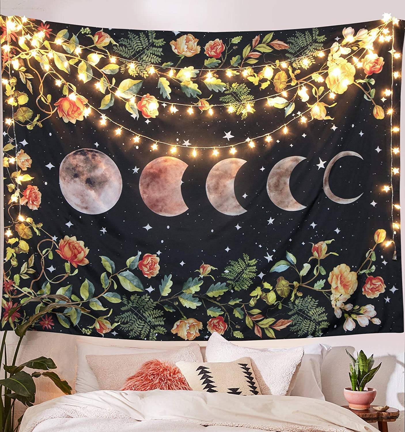 Moonlit Garden Tapestry Moon Phase Tapestries Flower Vine