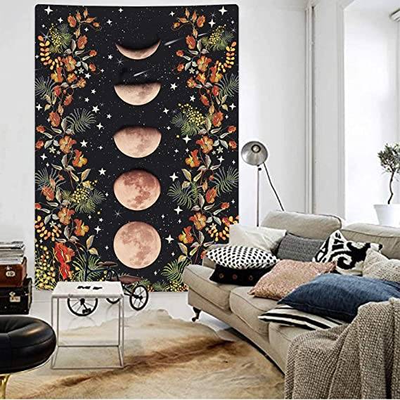 Moon Phase Tapestries Flower Vine Tapestry