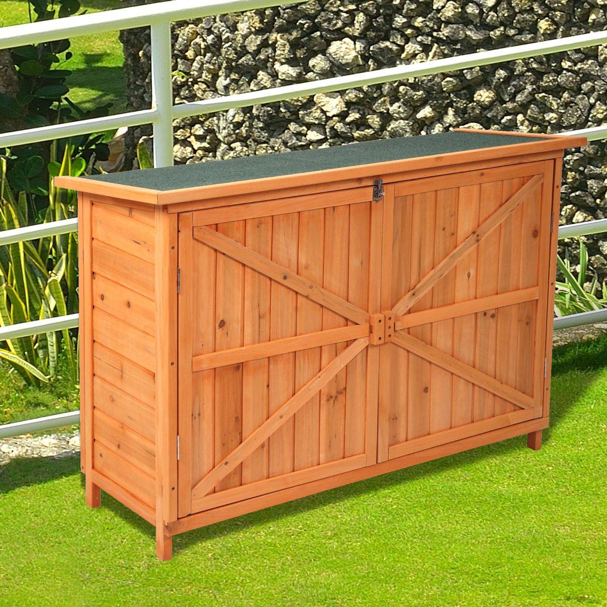 Lockable Wooden Garden Tool Storage Cabinet