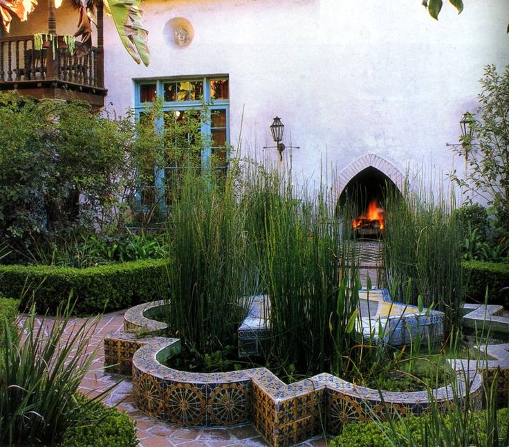 Spanish Colonial Pool Terrace Pool Deck Outdoor Fireplace
