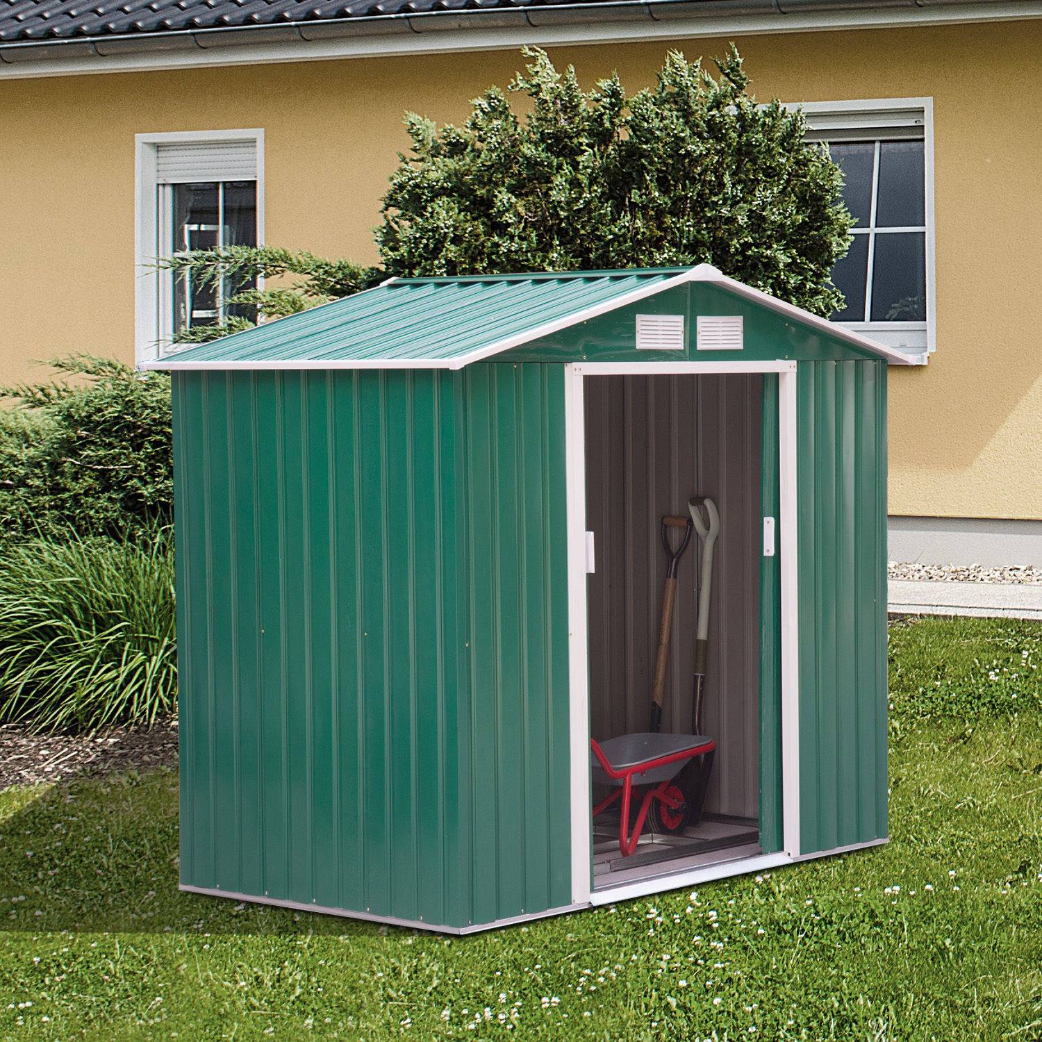 Outsunny Xft Metal Outdoor Utility Storage Tool Shed Kit Backyard