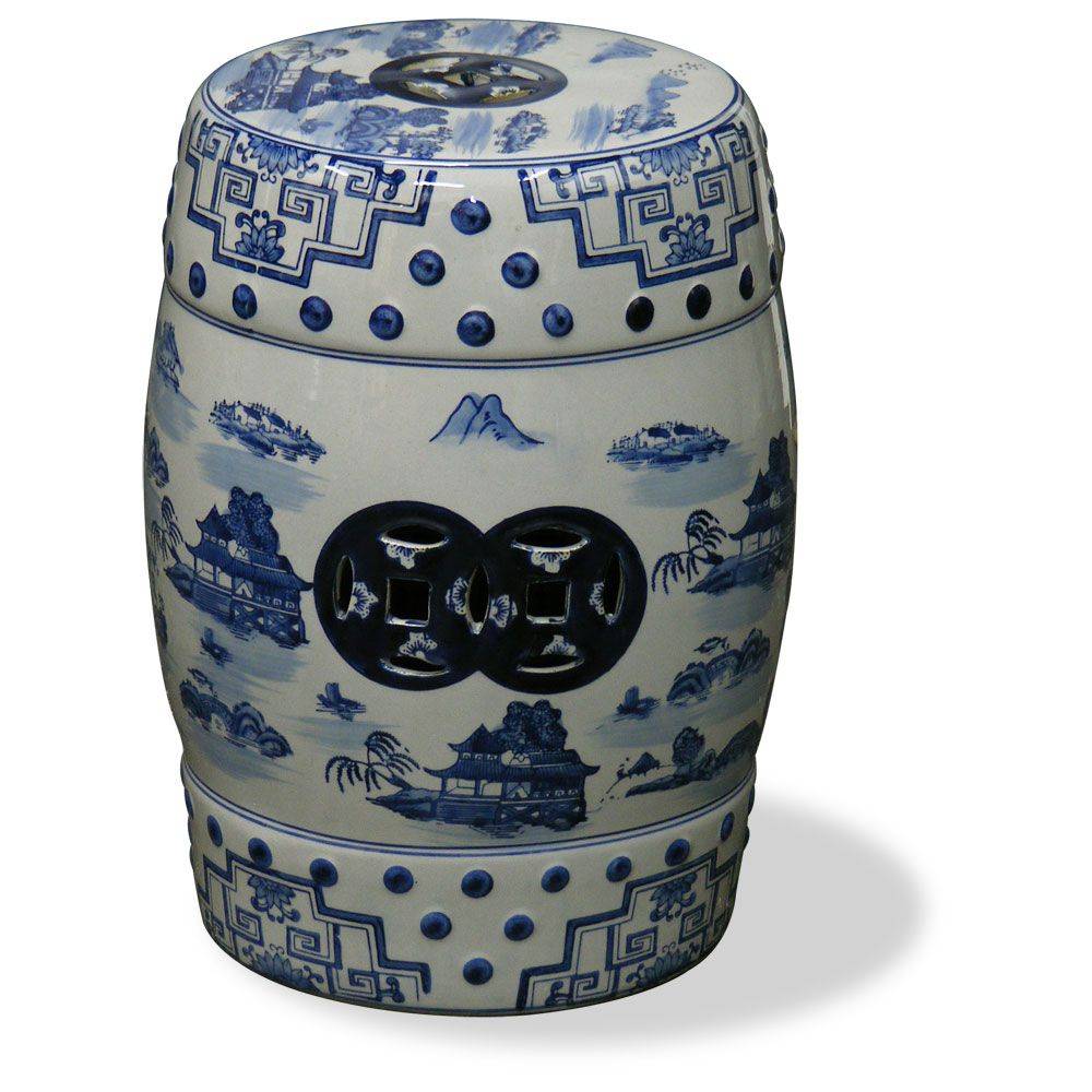 Blue And White Floral Pattern Ceramic Garden Stool