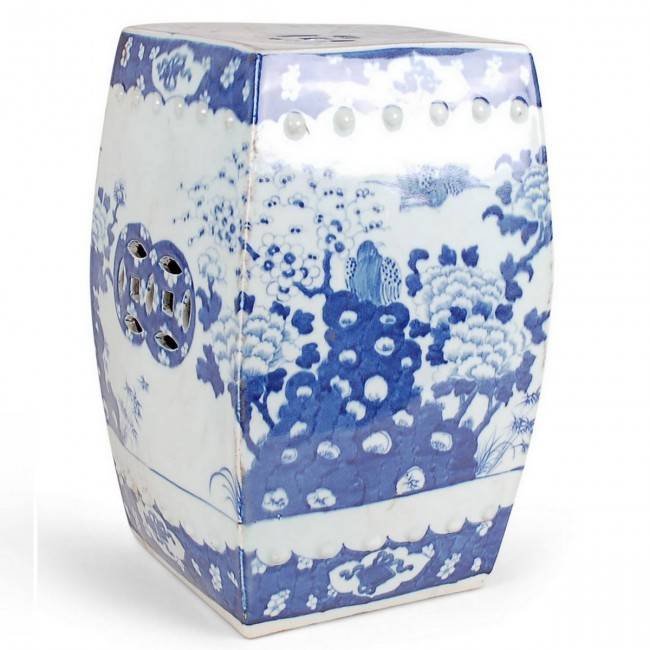 Chinoiserie Porcelain Blue And White Garden Stool
