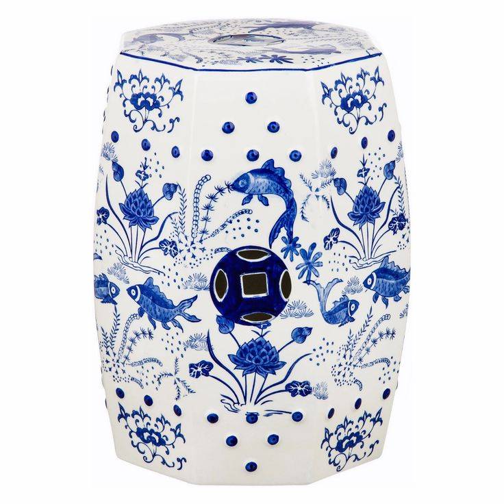 Contemporary Blue And White Porcelain Garden Stool