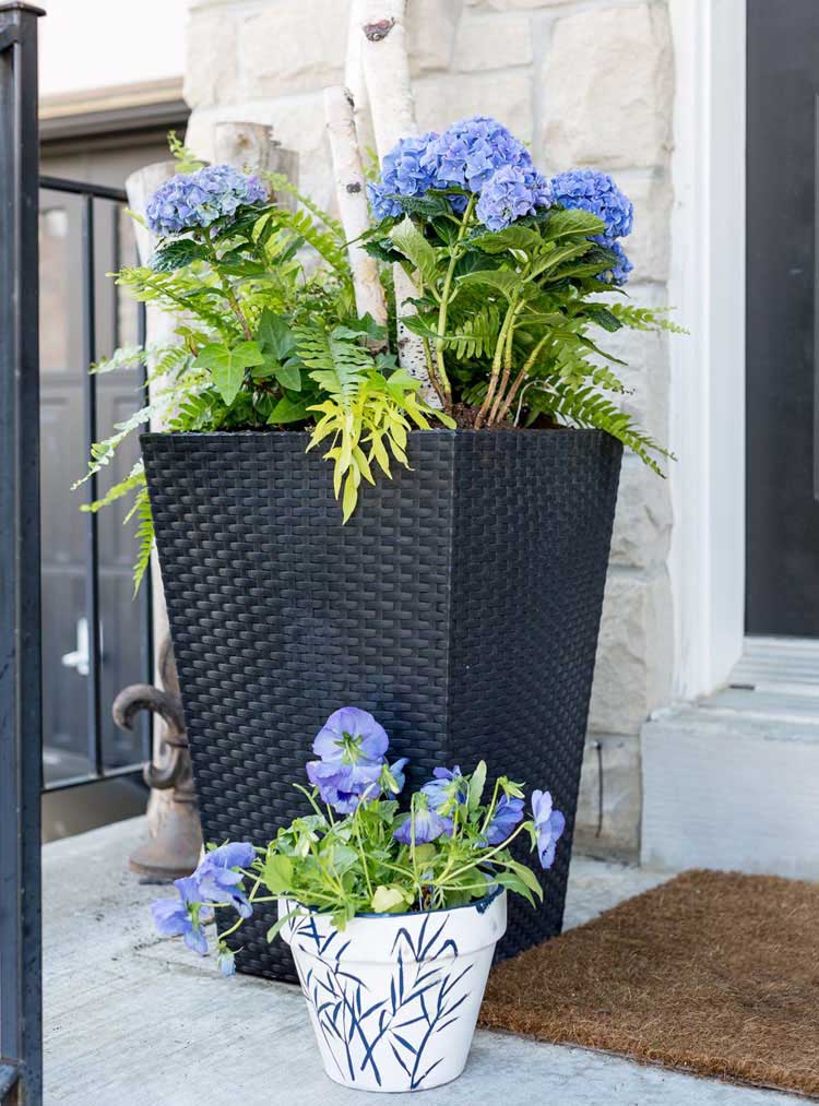 Blue And White Painted Planters