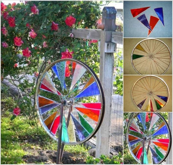 Bike Wheel Whirligig Yard Art