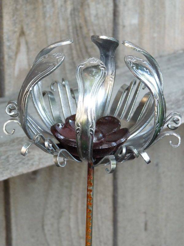 Repurposed Silverware Yard Art Flower Metal Garden Art