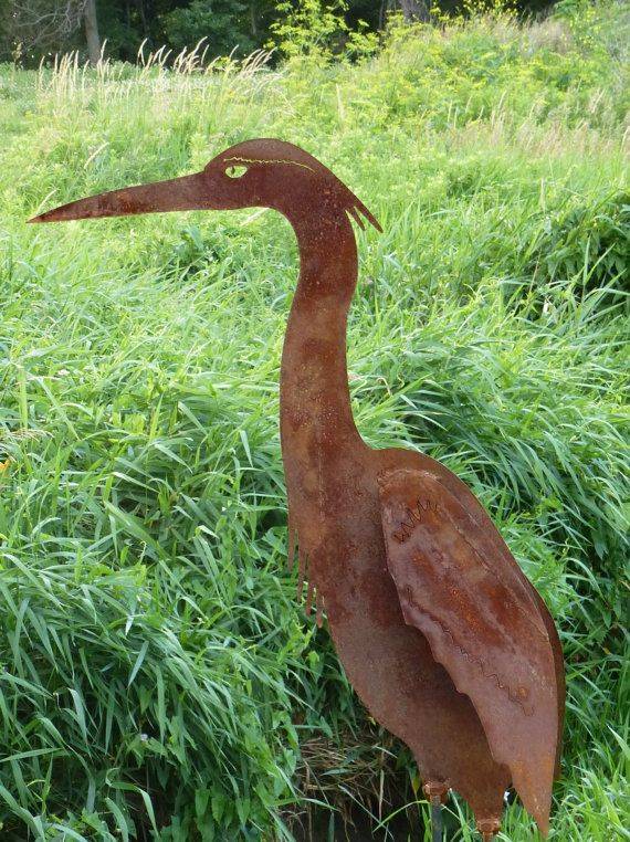 Egret Heron Handmade Recycled Metal Garden Sculpture