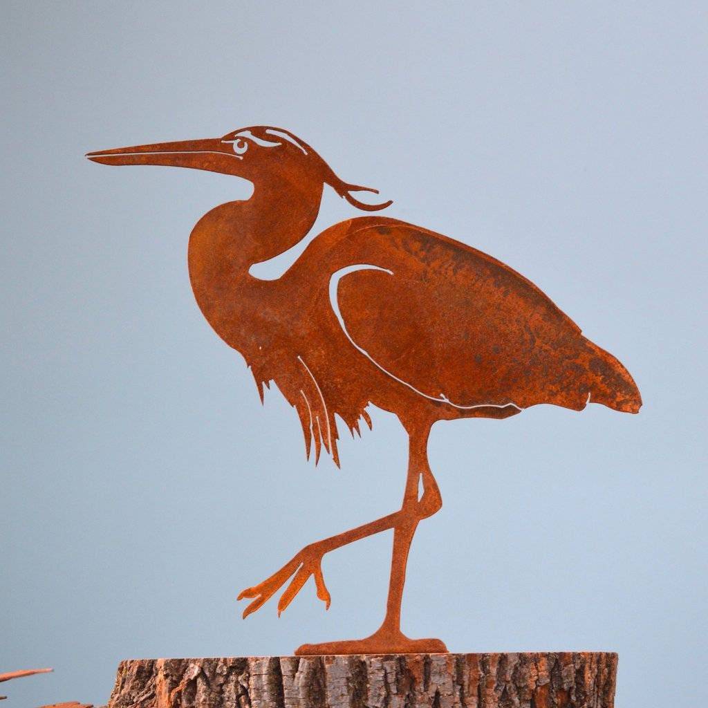 Egret Heron Handmade Recycled Metal Garden Sculpture