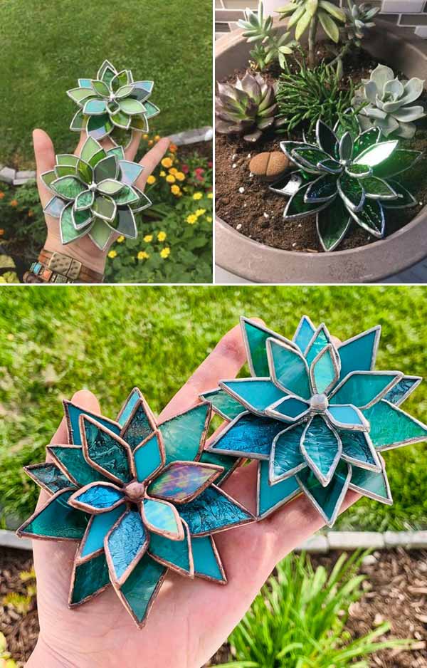 Stained Glass Garden Art Stake Primary Colors Orange Outdoor