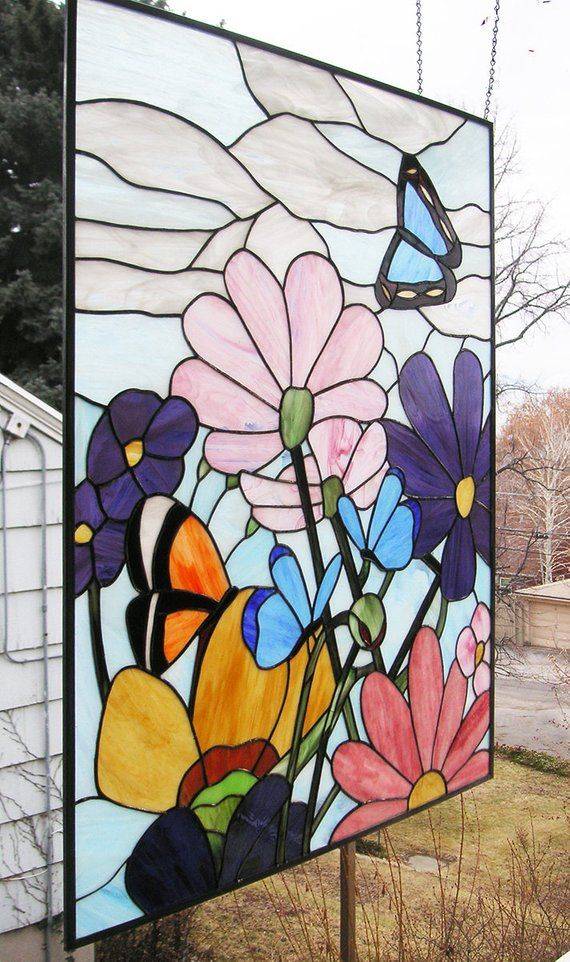 Tiffany Stained Glass Window Hummingbirds Flower Garden Window Panel