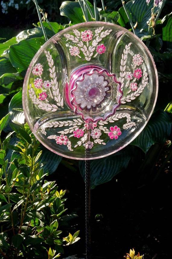 Teller Blume Vintage Glas Garten Dekor Hof Kunst Deco