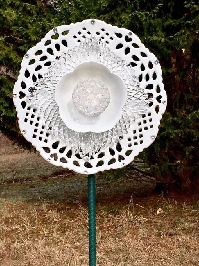 Repurposed Garden Art Glass Flower Suncatcher Garden Art