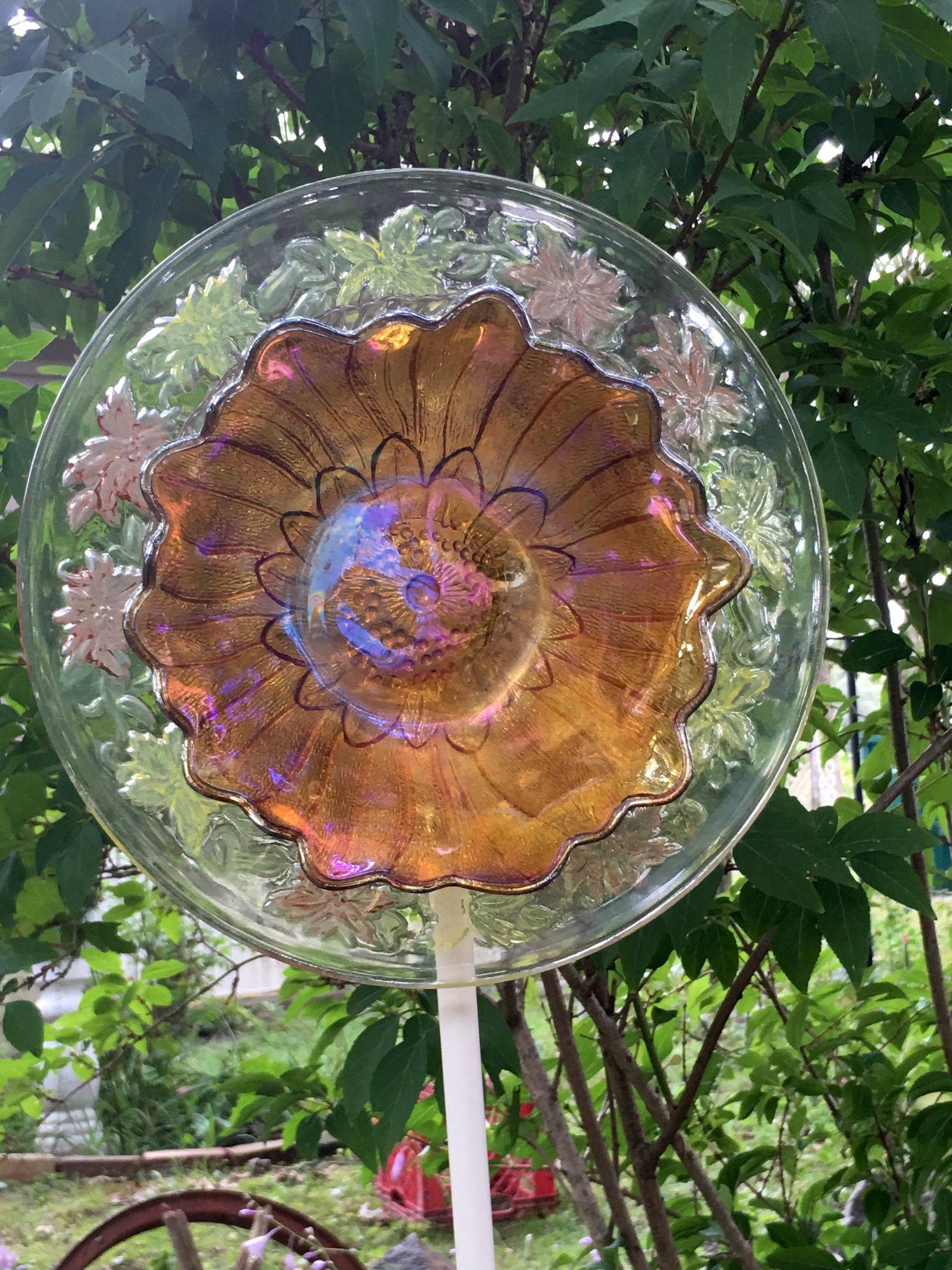 Vintage Repurposed Garden Ceramic And Glass Bottle Art