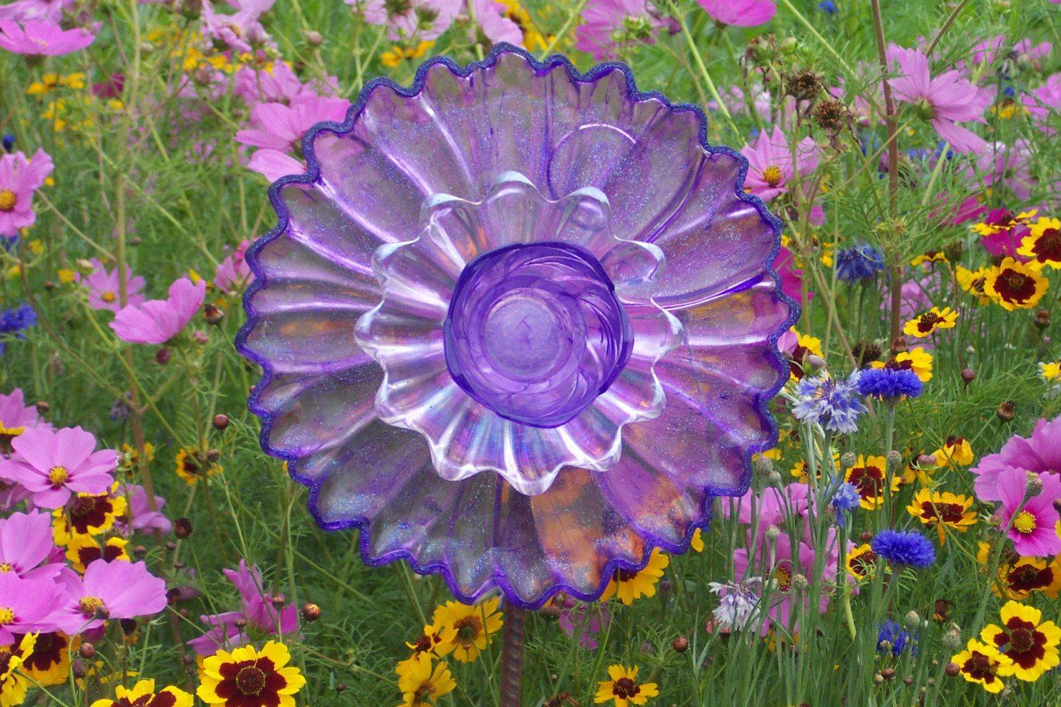 Crazy Purple Flower Glass Garden Art
