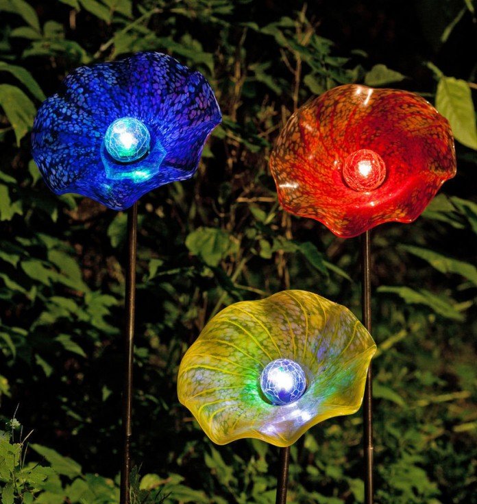 Blue Glass Flower Garden Light