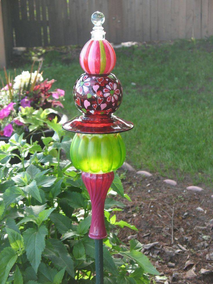 A Handpainted Glass Garden Totem