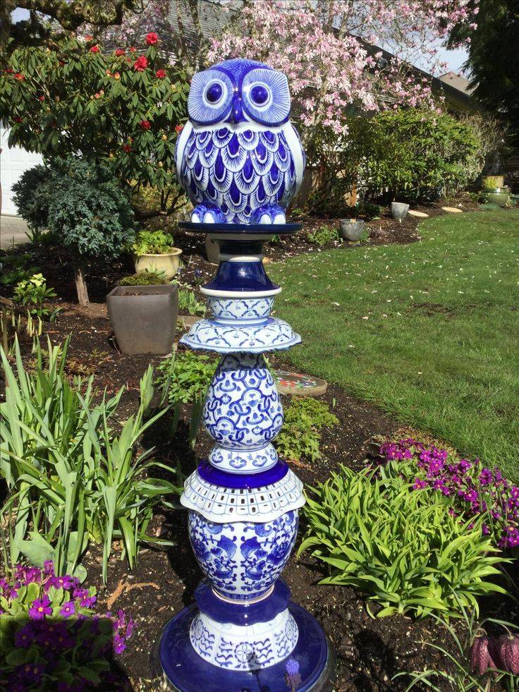 A Handpainted Glass Garden Totem