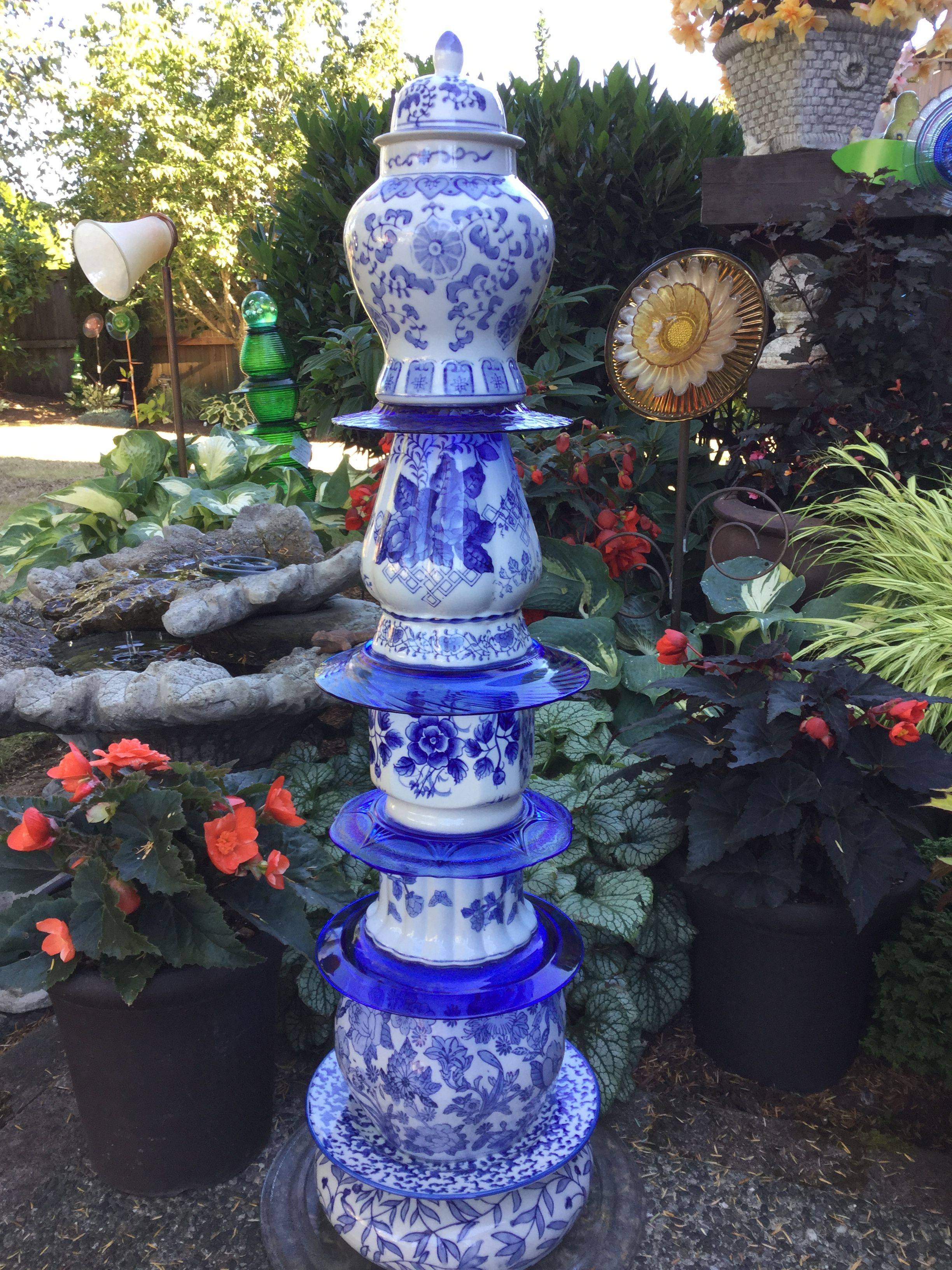 Blue Glass Flower Garden Art