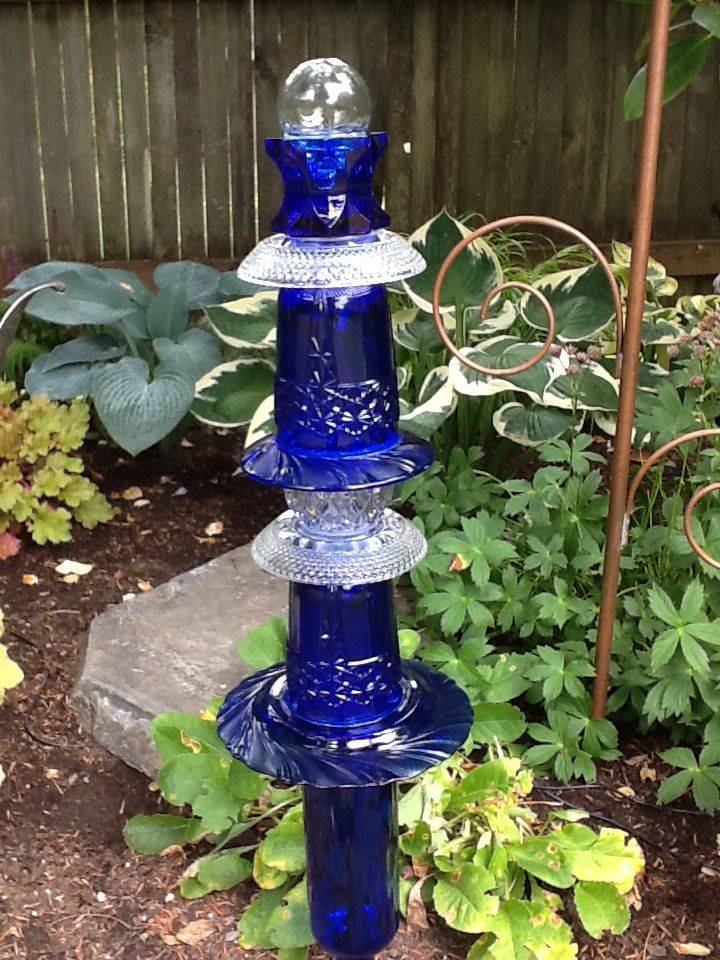 Garden Art Blue Glass Tower