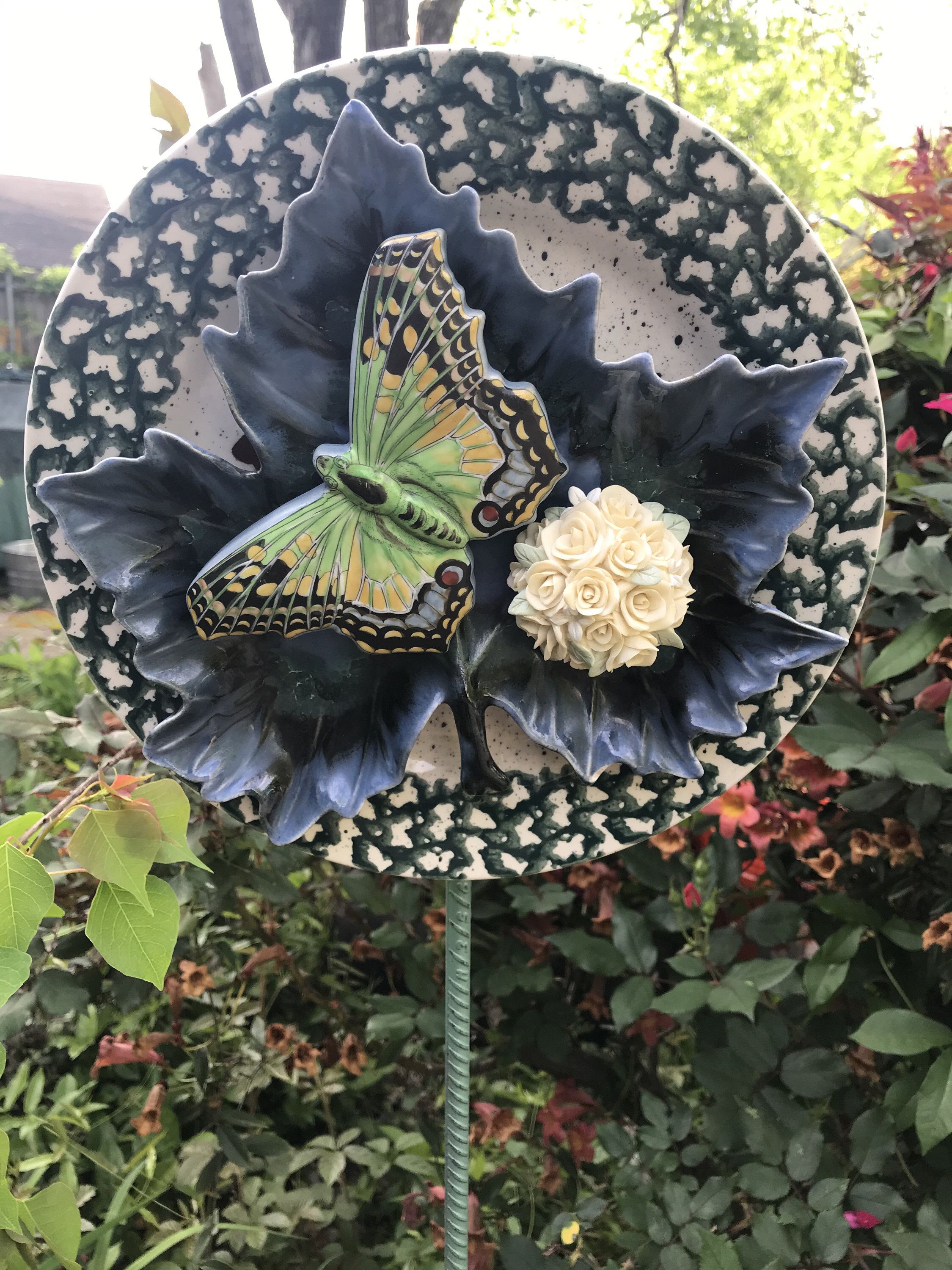 Cobalt Blue And Frosted Glass Plate Garden Flower Sold Glass Garden