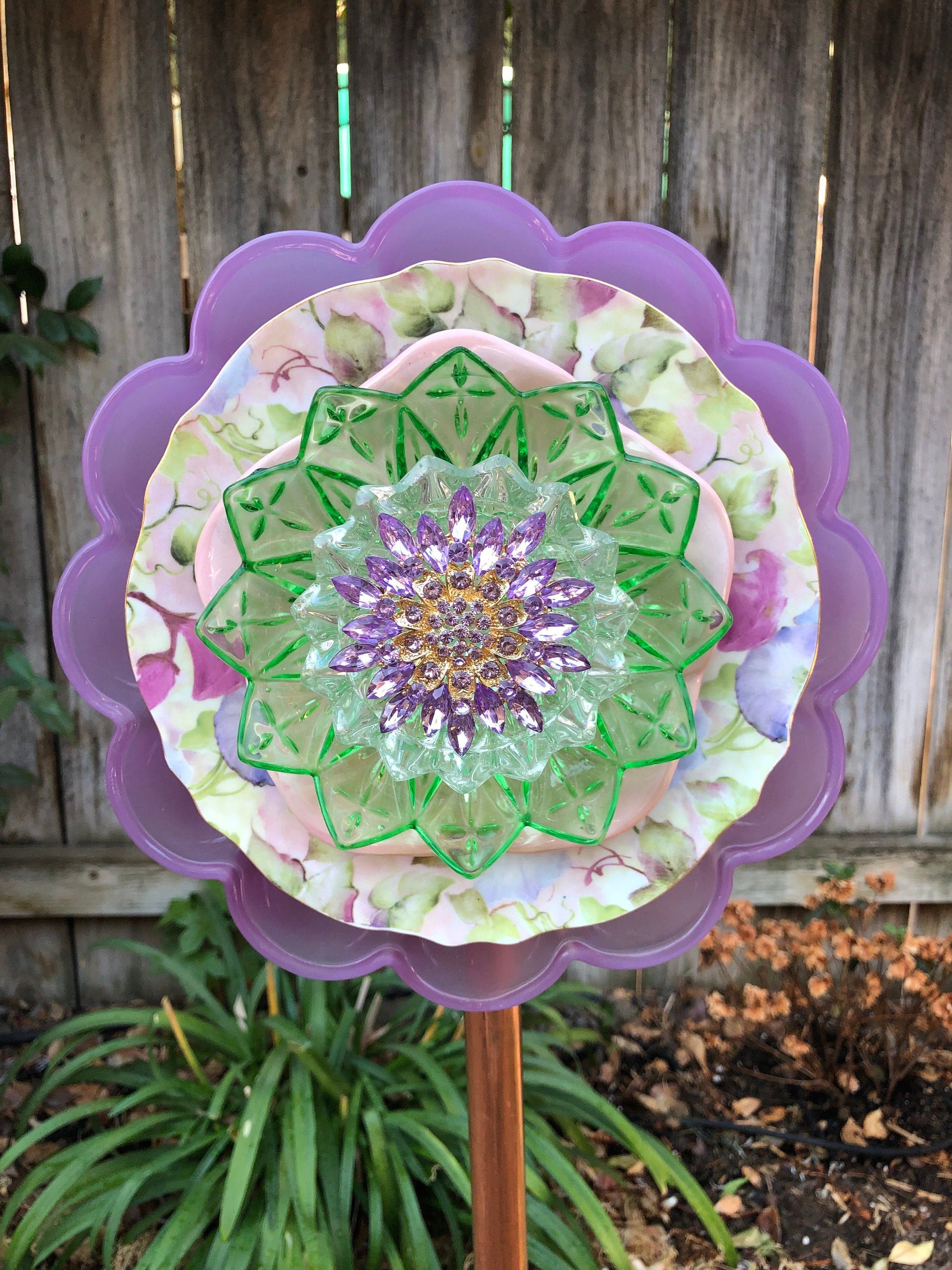 Glass Plate Garden Flower Decor Art Gift Mothers