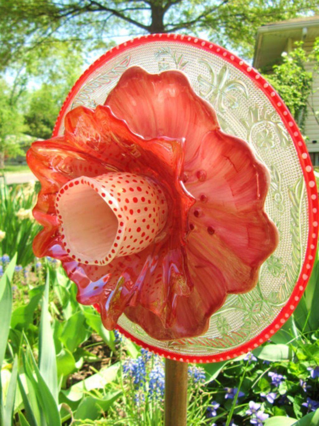 Cobalt Blue And Frosted Glass Plate Garden Flower Sold Glass Garden